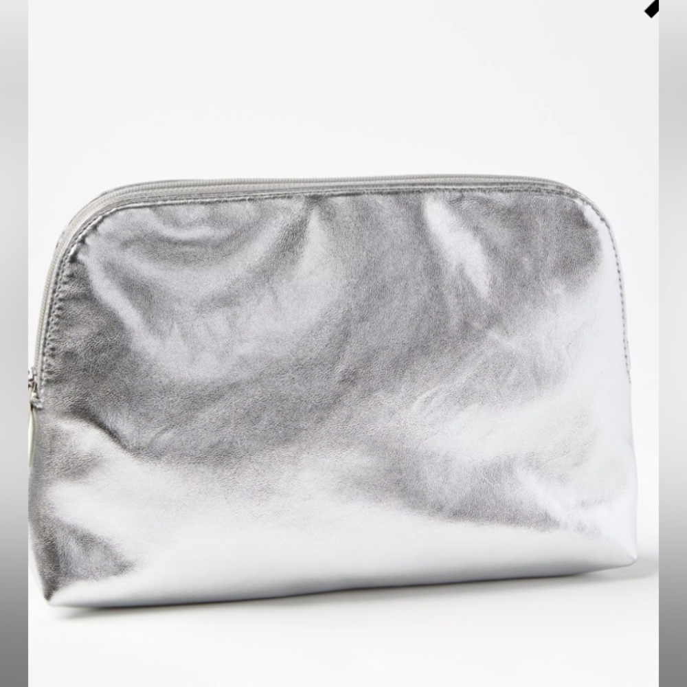 LOFT Metallic Pouch accessories makeup jewelry bag pouch silver